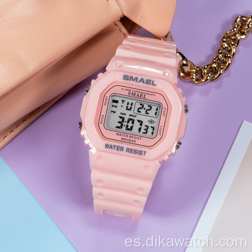 Reloj digital de moda SMAEL para mujer con retroiluminación impermeable